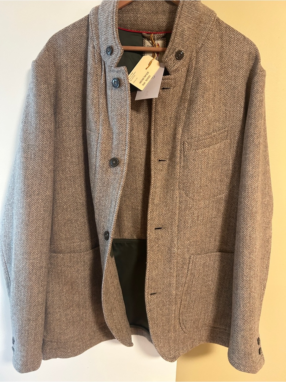 New With Tags Relwen Heritage Trap Blazer Large  Herringbone Light Brown